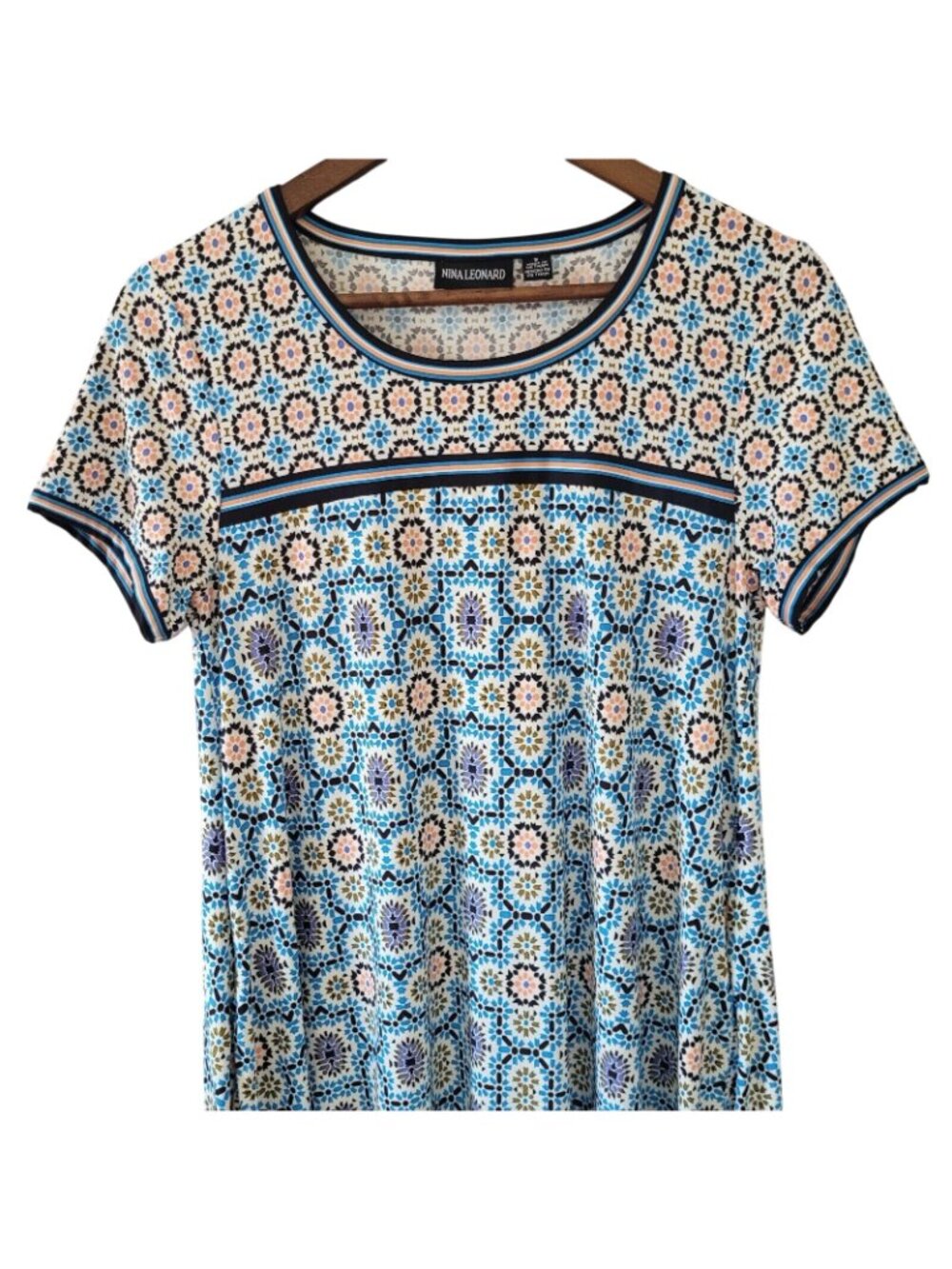 Nina Leonard Geometric Print Dress Womens Size S Multicolor Stretch Pockets - Picture 3 of 8